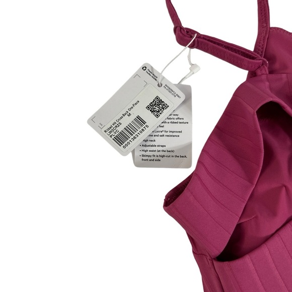 Lululemon Ribbed High Neck Cross Back One Piece Swimsuit Pink Medium Skimpy Cut - Picture 9 of 13